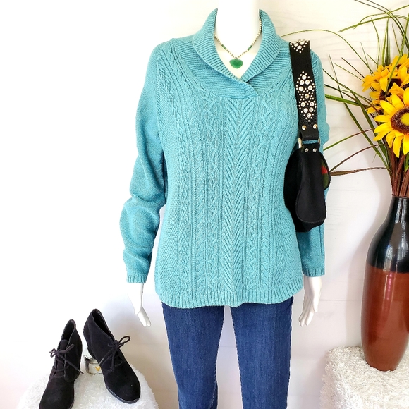 Coldwater Creek Sweaters - Coldwater Creek beautiful teal cable knit sweater